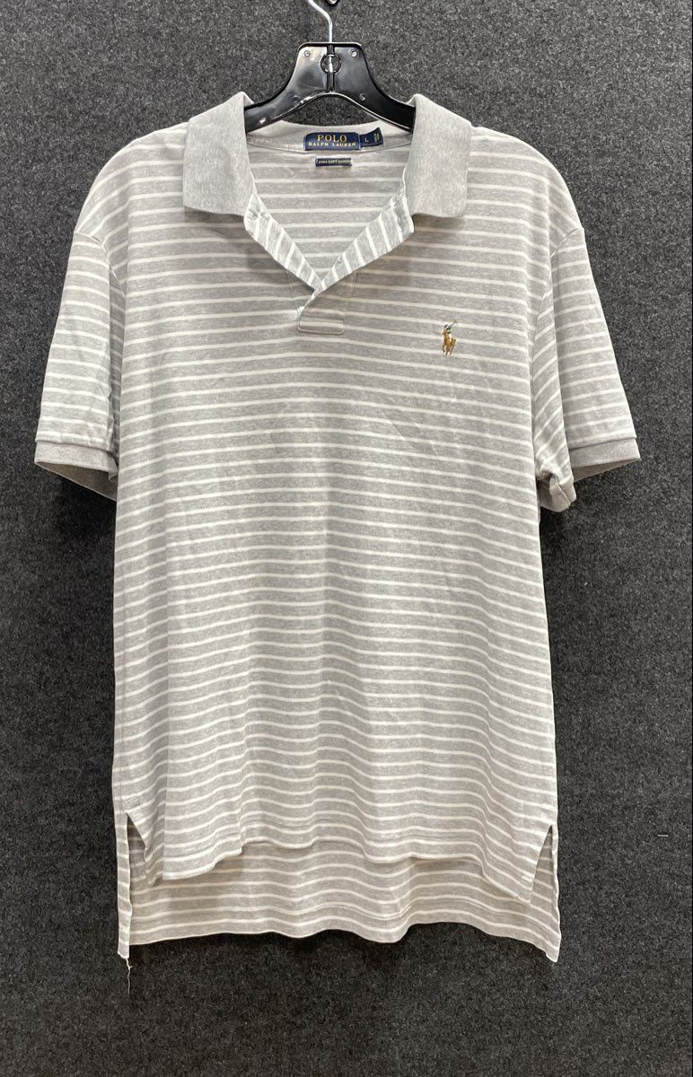Polo Ralph Lauren Men's Grey White Striped Pima Soft Touch Polo Shirt Sz L