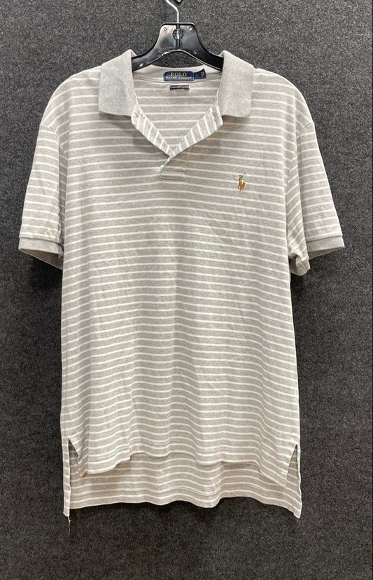 Polo Ralph Lauren Men's Grey White Striped Pima Soft Touch Polo Shirt Sz L