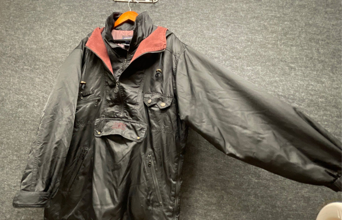 Vintage 90s Coleman Men's Black Anorak Half Zip Hooded Pullover Jacket