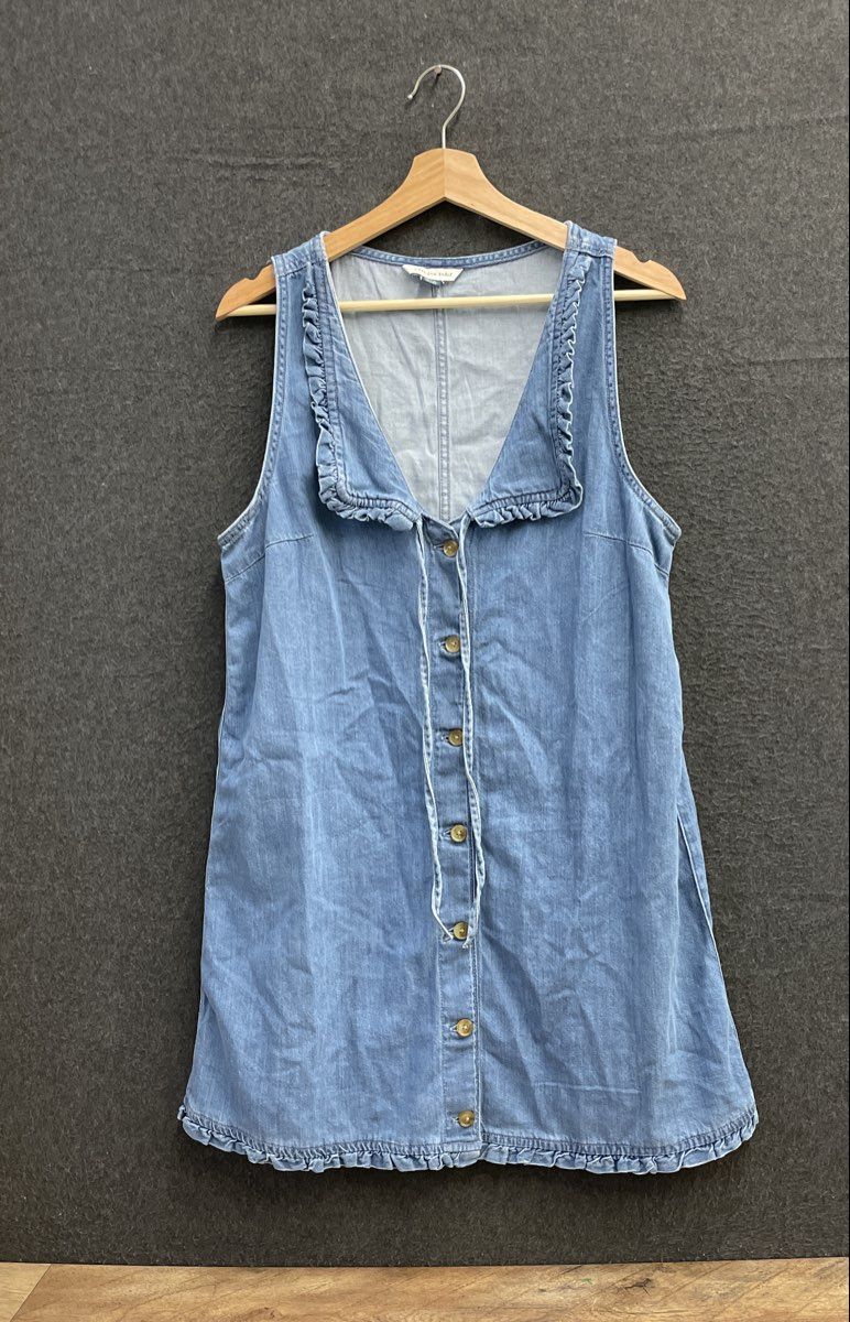 American Eagle Women's Chambray Button Up Dress Blue Ruffle Sz M