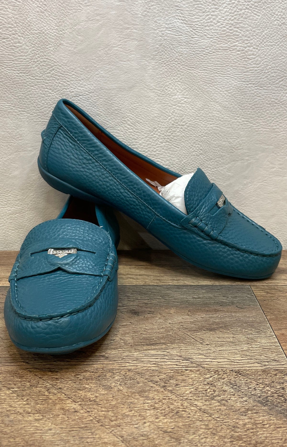 Coach Marley Driver Turquoise Pebbled Leather Loafers Women's Size 5.5