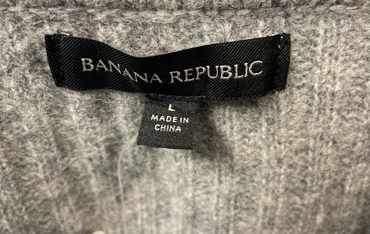 Banana Republic Women's Gray Plume Off-Shoulder Ribbed Wool Sweater Sz L NWT