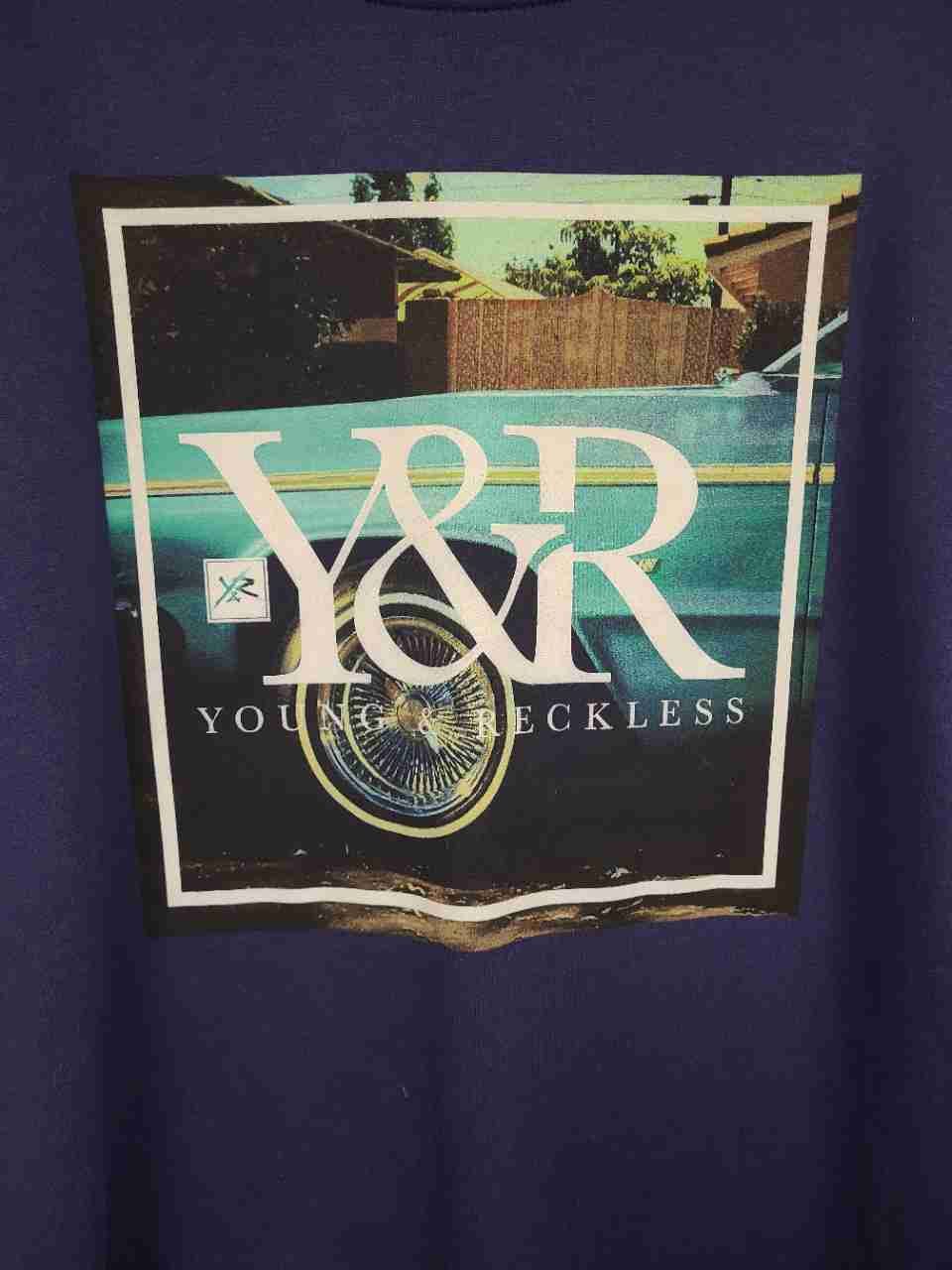 Young & Reckless Men's Purple Graphic Car Print Crewneck Sweatshirt Sz L