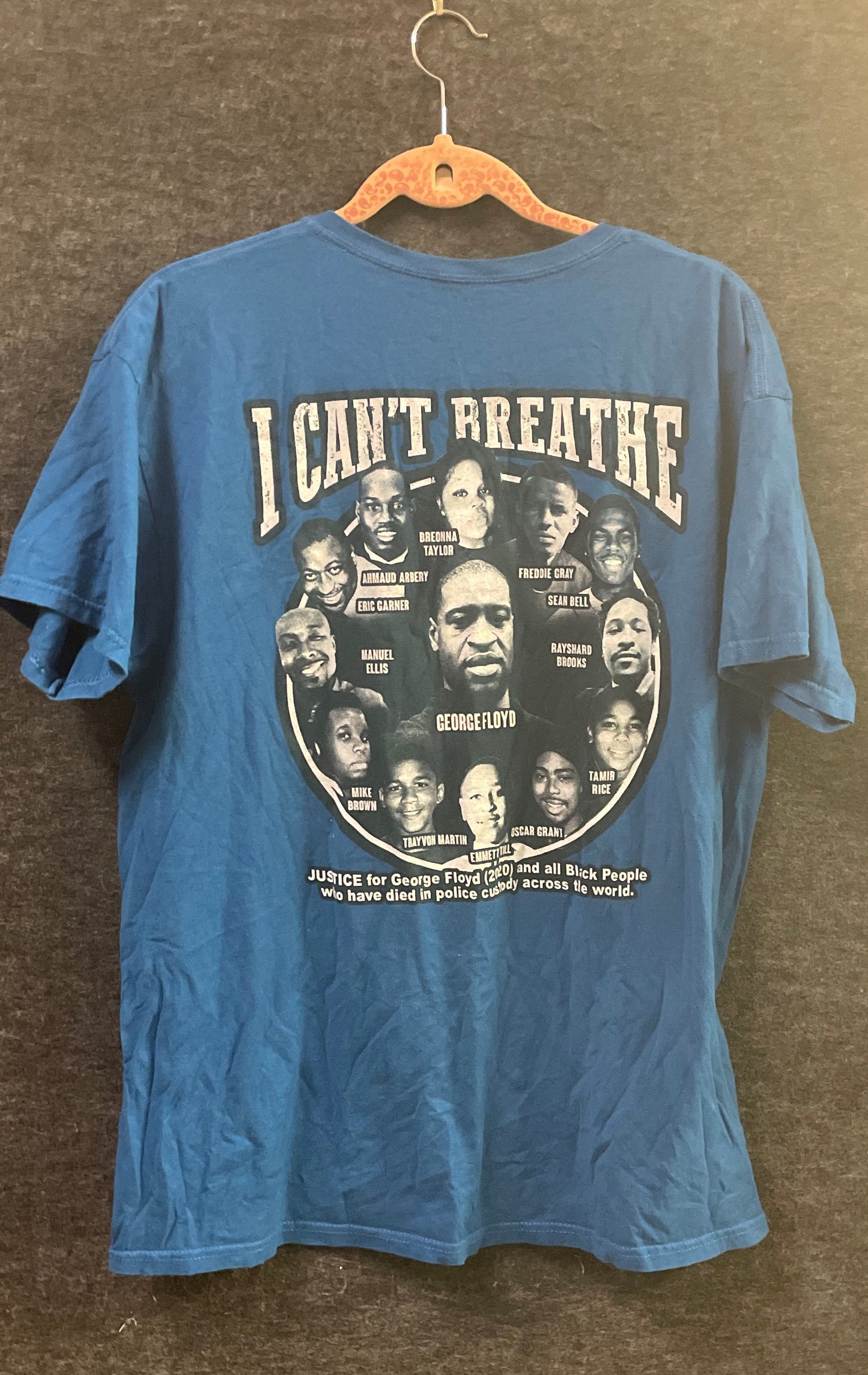 Platinum Men's Blue Black Lives Matter BLM I Can't Breathe Graphic T-Shirt Sz L