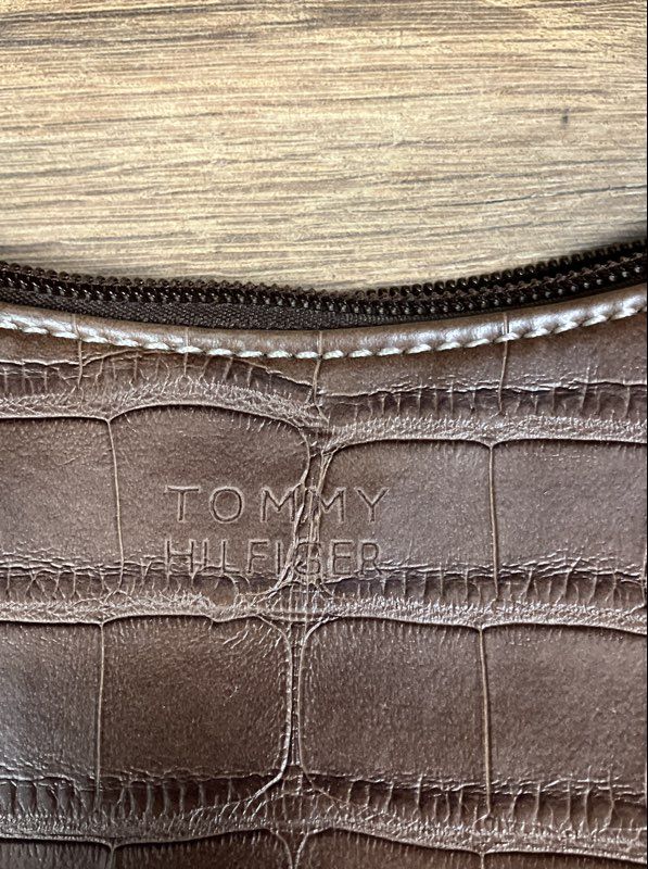 Tommy Hilfiger Brown Crocodile Embossed Vintage Baguette Shoulder Bag