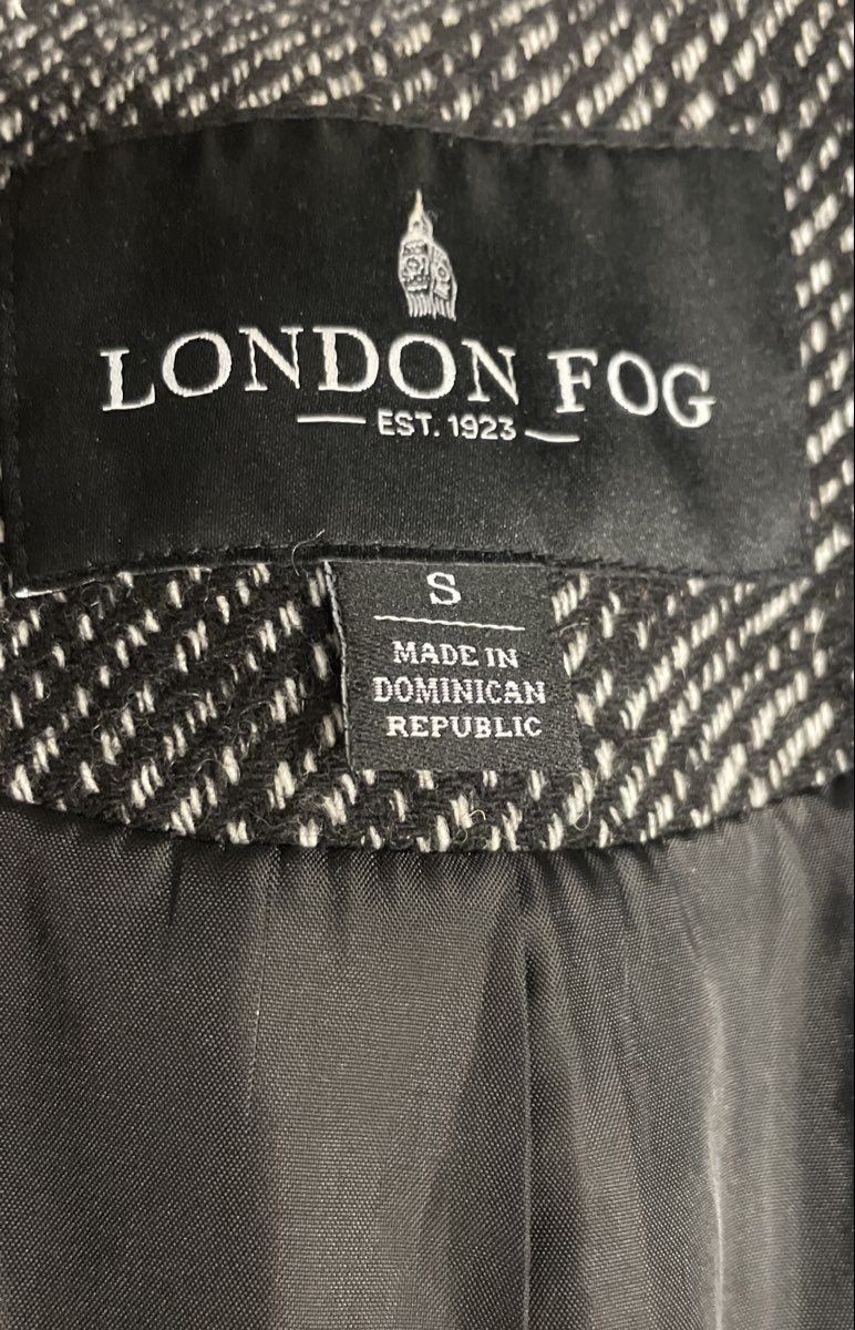 London Fog Women's Black White Herringbone Tweed Double Breasted Pea Coat Sz S