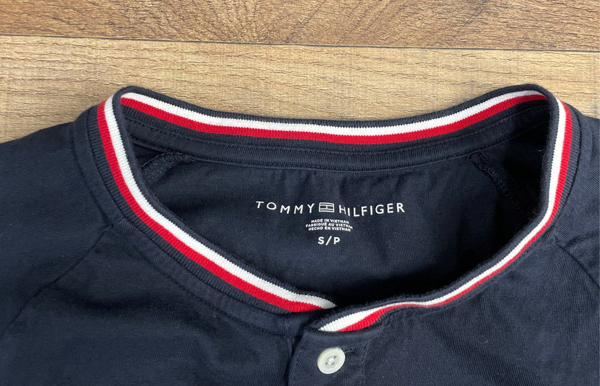 Tommy Hilfiger Men's Navy Blue Raglan Short Sleeve Henley Shirt Cotton Sz S