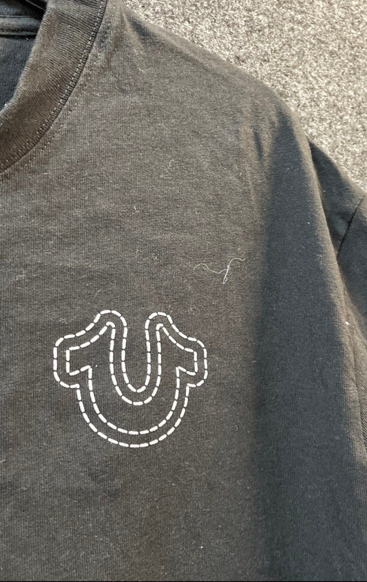 True Religion Men's T-Shirt Black Graphic Horseshoe Logo Sz XL
