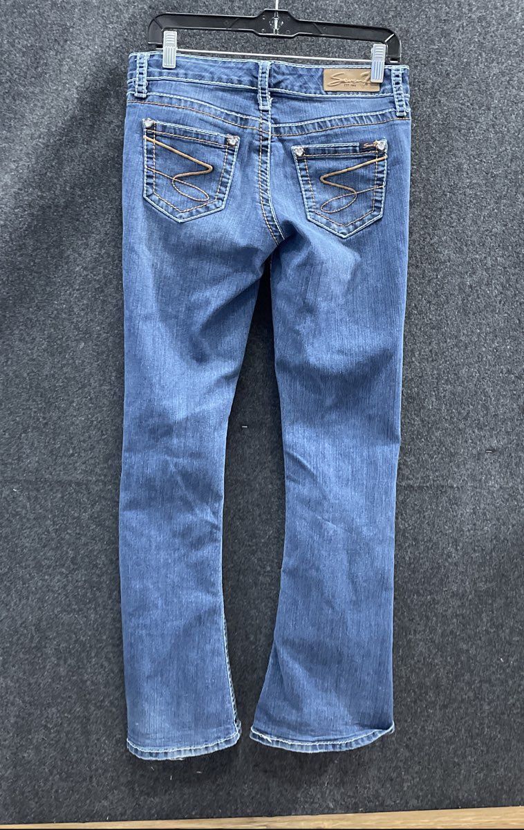 Seven7 Women's Blue Bootcut Jeans Contrast Stitch Embroidered Pockets Sz 28