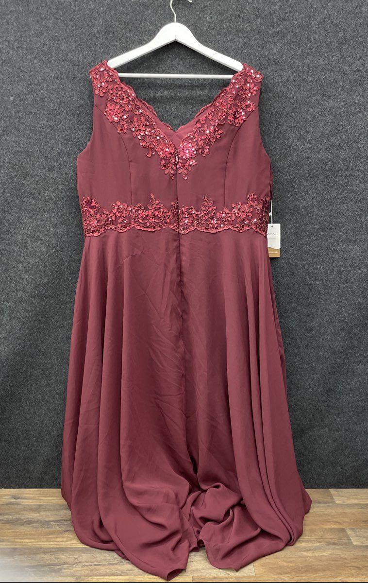 MISSACC Women's Burgundy Sleeveless Maxi Bridesmaid Dress Floral Lace Sequin NWT