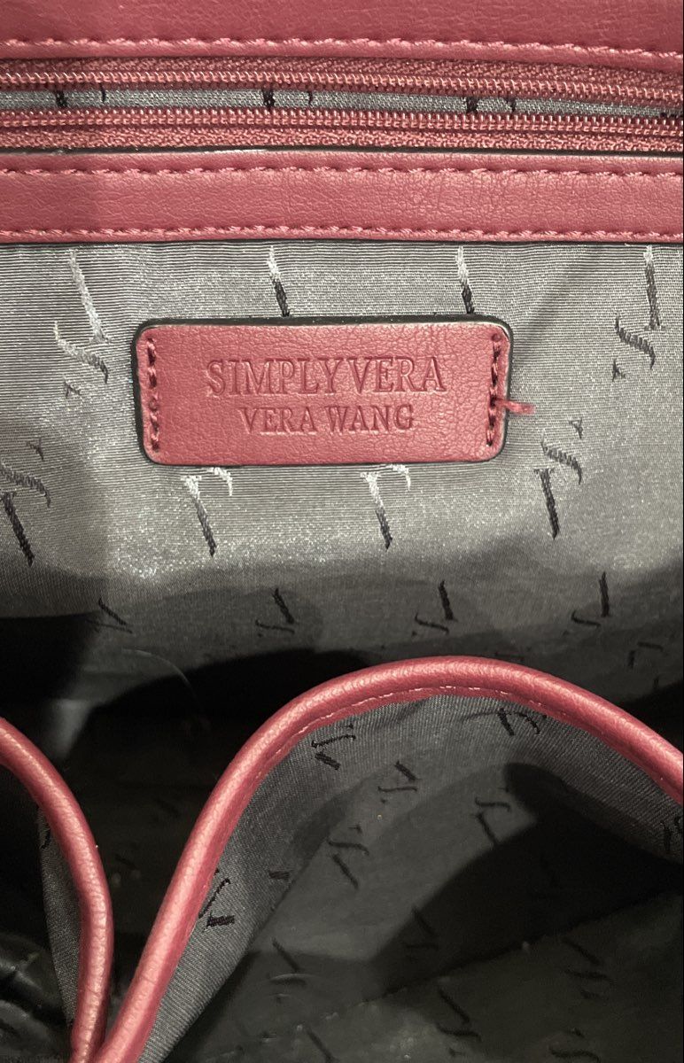 Simply Vera Vera Wang Maroon Faux Leather Backpack Large Laptop Sleeve