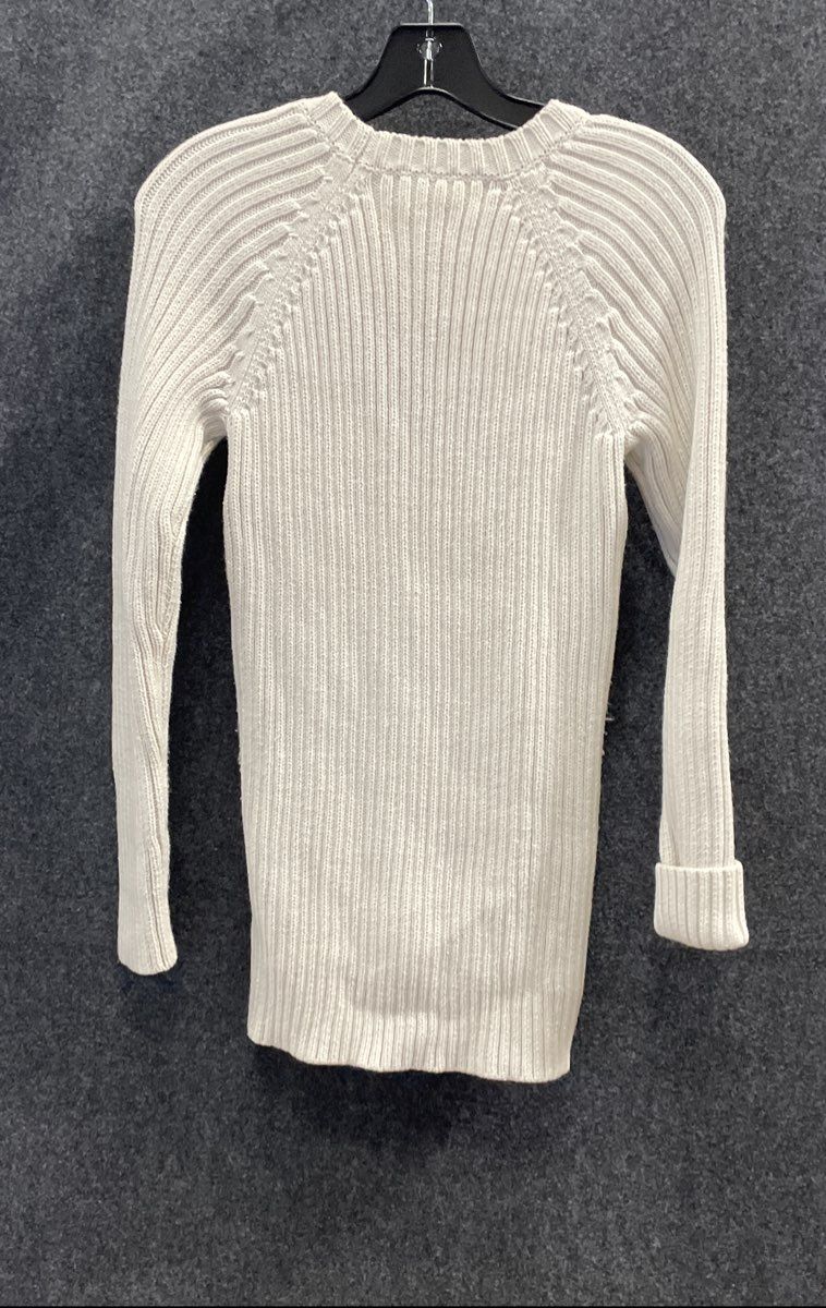 Michael Kors Women's White Cable Knit Side Zip Ribbed Longline Sweater Sz XS
