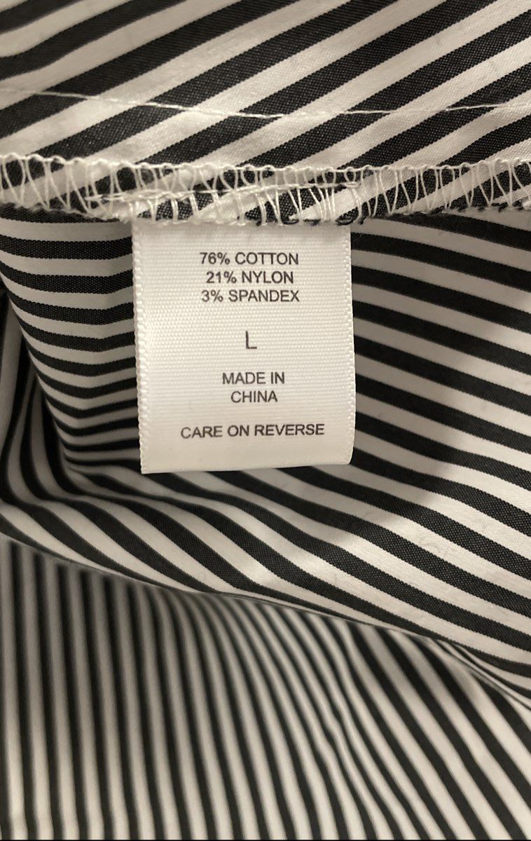 NY&C 7th Ave Women's Black Striped Wrap Blouse Tie Waist Puff Sleeve Sz L NWT