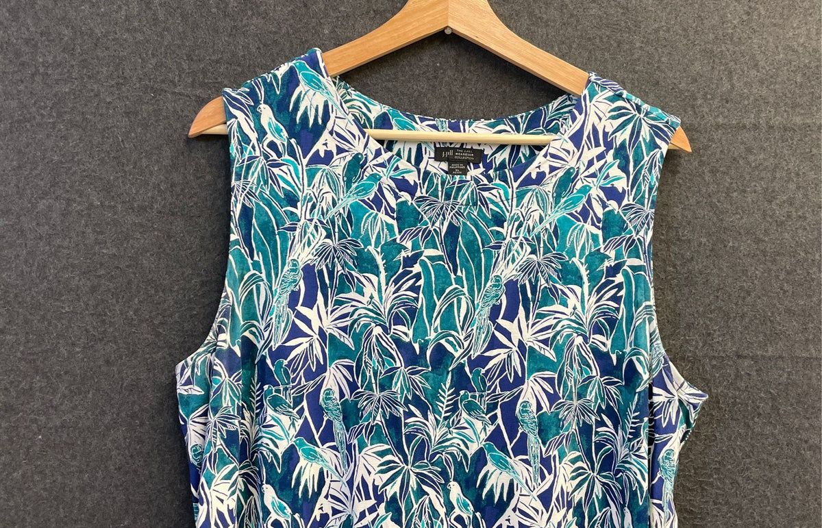 J. Jill Women's Wearever Blue Tropical Bird Sleeveless Shift Dress XL Petite
