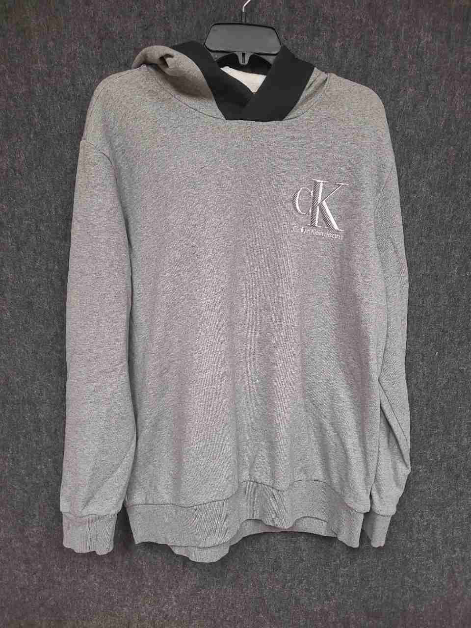 Calvin Klein Jeans Men's Gray Logo Fleece Pullover Hoodie Sweatshirt Sz L