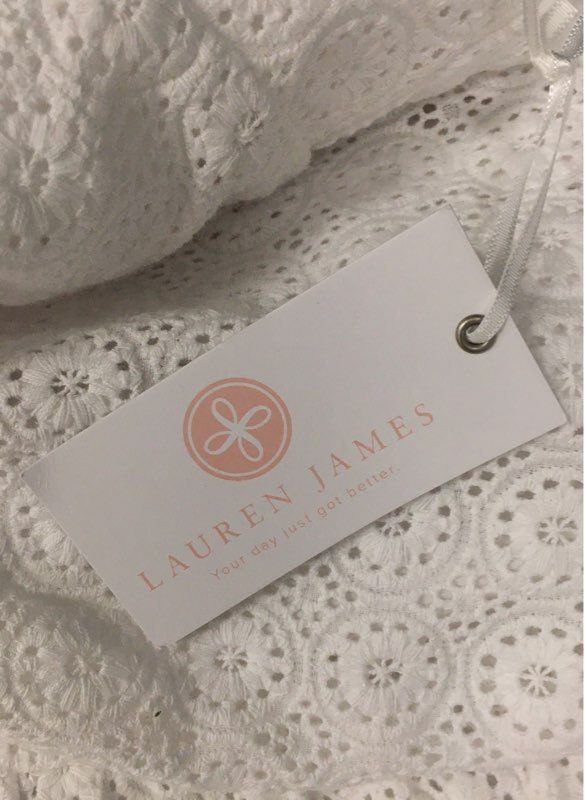 Lauren James Women's White Newport Tiered Shoulder Knot Eyelet Dress NWT Sz L