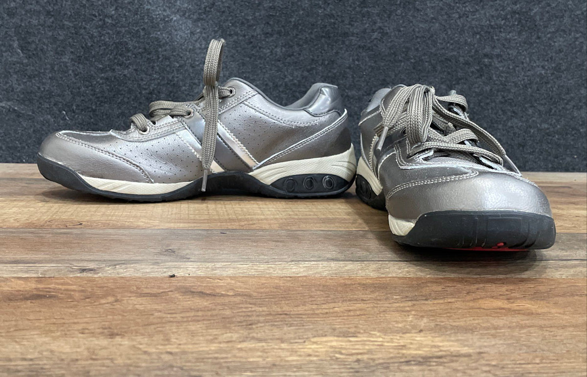Therafit Pewter Metallic Leather Walking Sneakers Women's Size 8.5