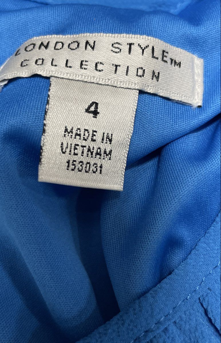 London Style Collection Women's Blue Puff Sleeve A-Line Midi Dress Sz 4 NWT