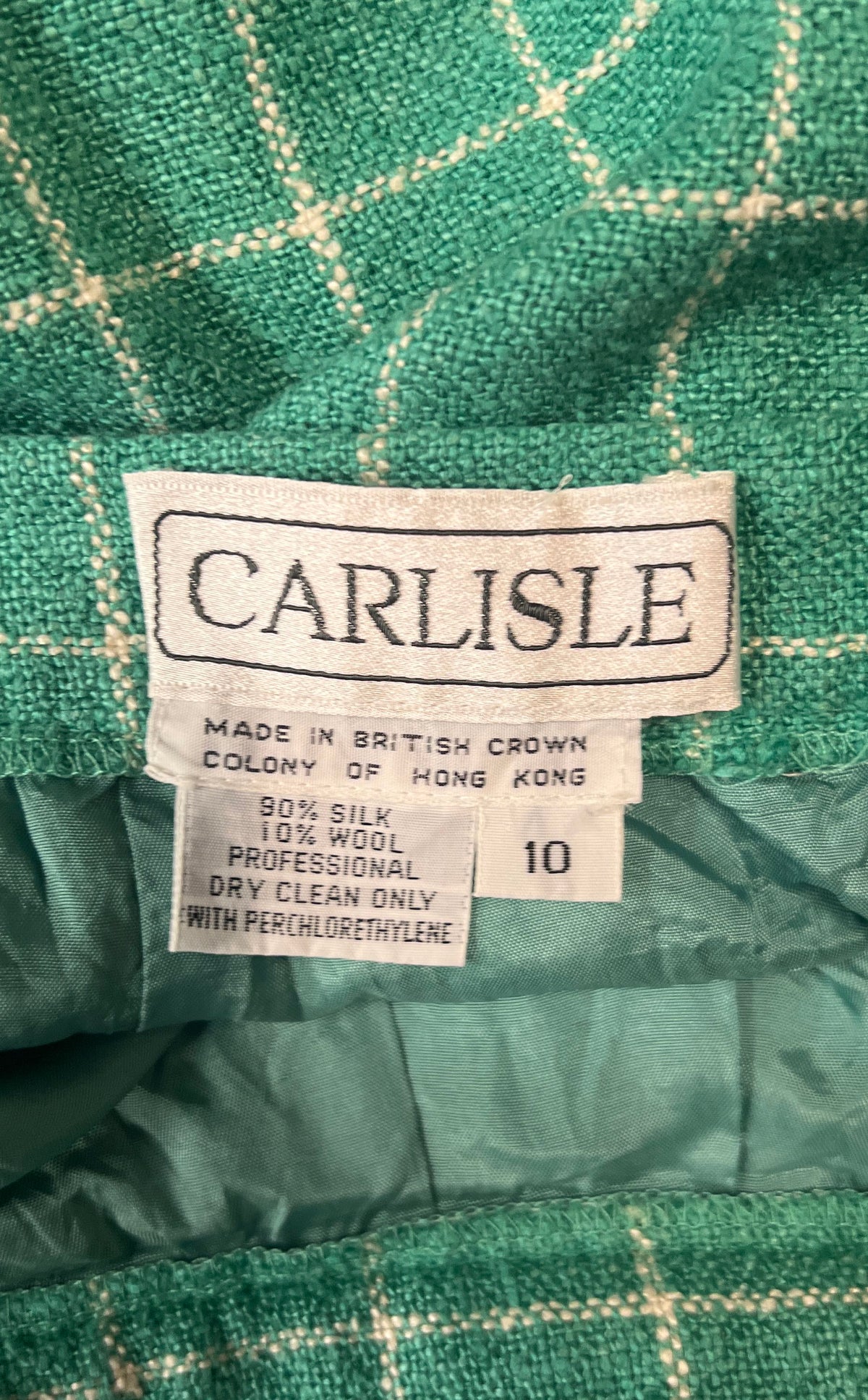 Vintage 90s Carlisle Women's Green Silk Wool Plaid Pleated Skirt Size 10