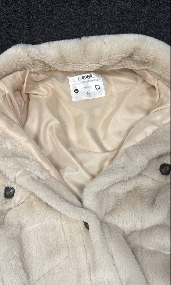 Ci Sono Women's Cream Sherpa Teddy Button-Up Jacket Sz 3X