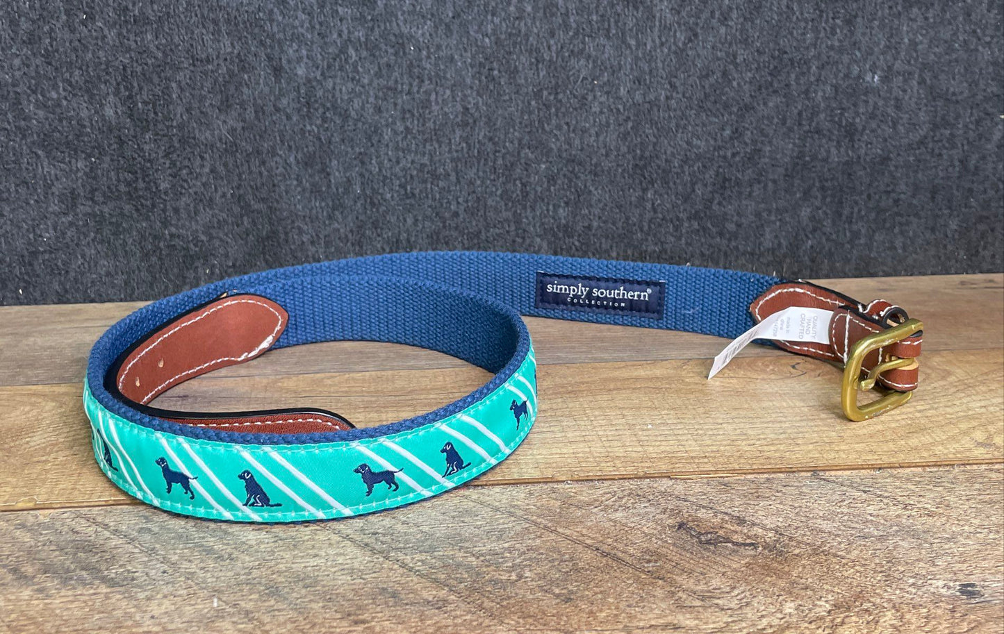 Simply Southern Men's Blue Teal Dog Ribbon Canvas Leather End Belt Sz 36 NWT
