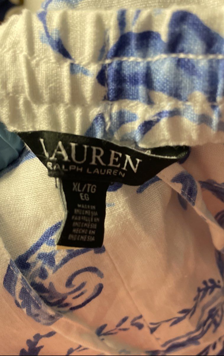 Lauren Ralph Lauren Women's White Blue Paisley Patterned Linen Shorts Sz XL