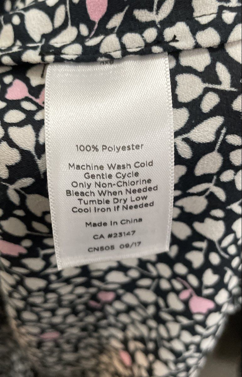 Talbots Petites Women's Black White Pink Floral Ruffle 3/4 Sleeve Blouse Sz LP