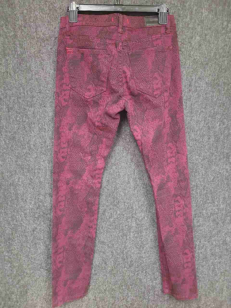 BDG Women's High Rise Cigarette Ankle Jeans Burgundy Snakeskin Print Sz 27x30