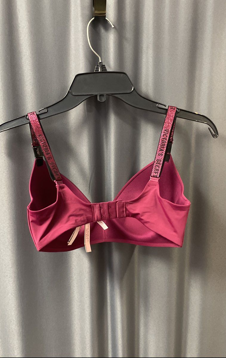 Victoria's Secret Women's Bra Burgundy Shine Strap Logo NWT Sz 34DD