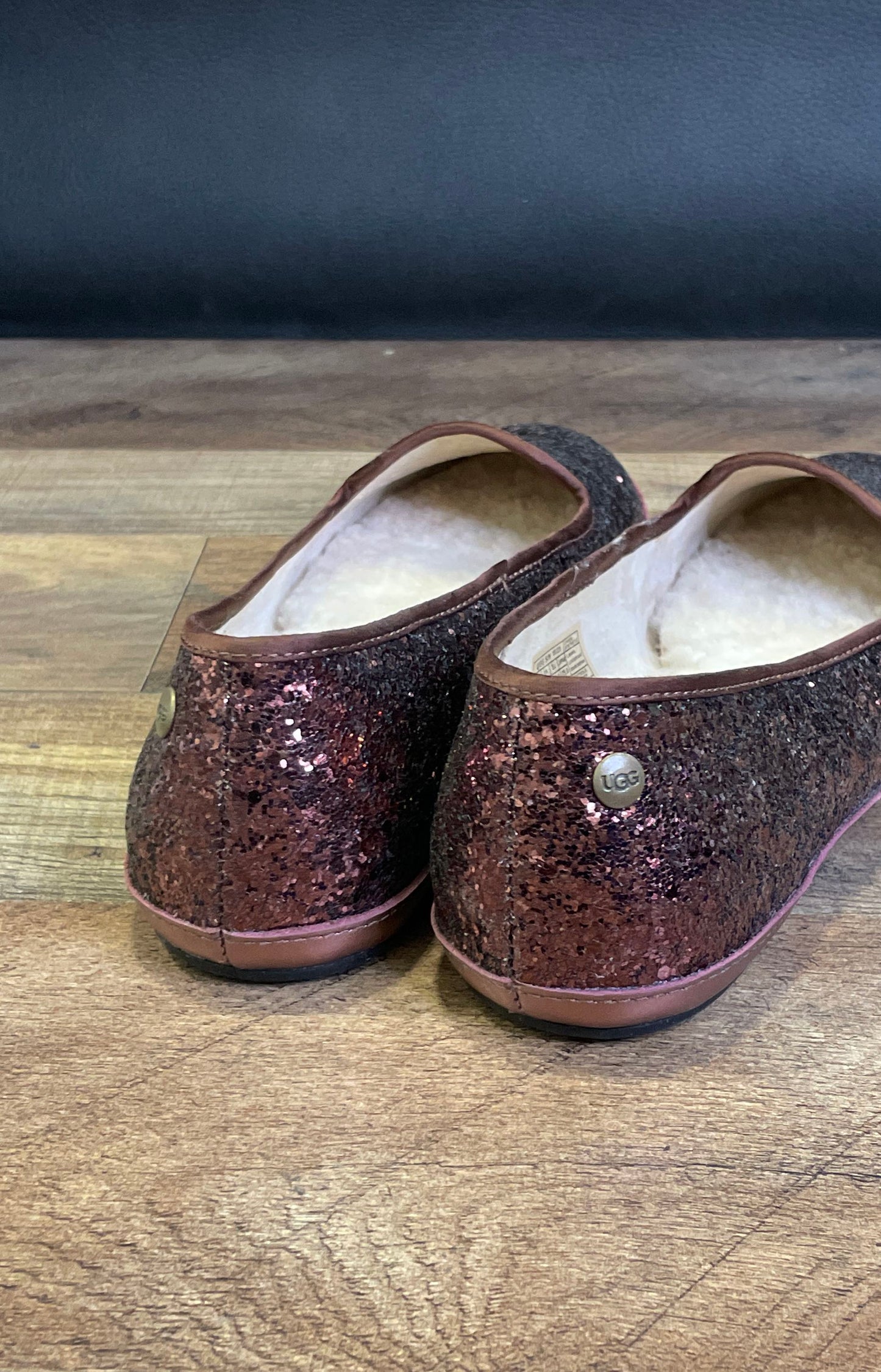 UGG Alloway Glitter Bronze Rose Gold Smoking Flat Loafers Women's Size 8