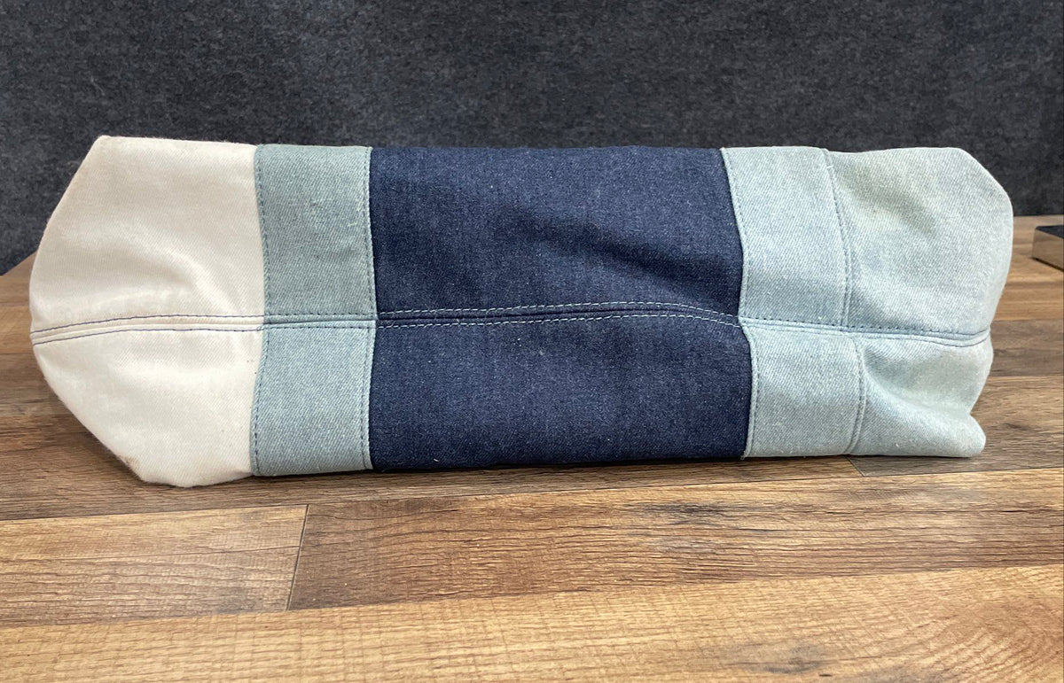 Unbranded White Blue Navy Colorblock Canvas Large Fabric Tote Bag