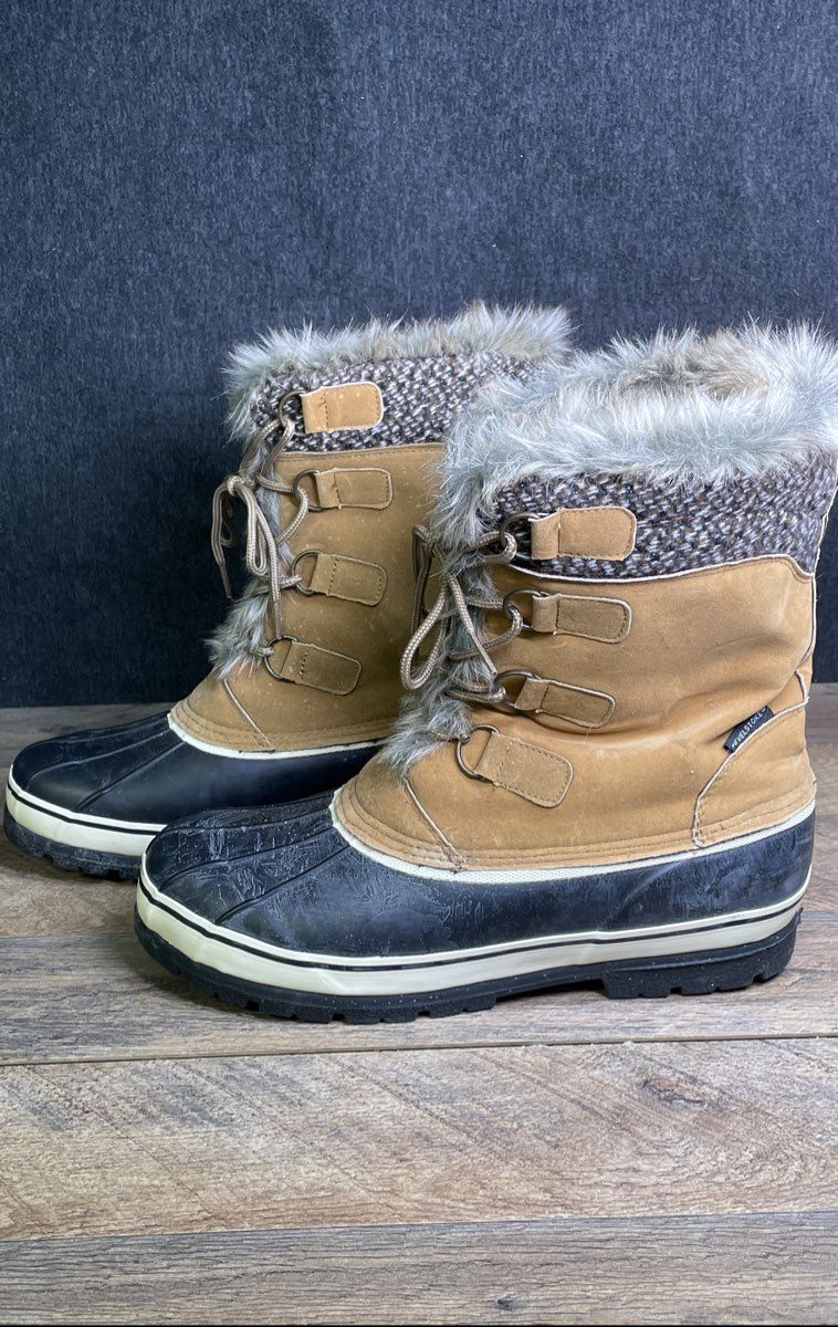 Revelstoke Tan Black Waterproof Suede Faux Fur Winter Pac Boots Men's Size 12