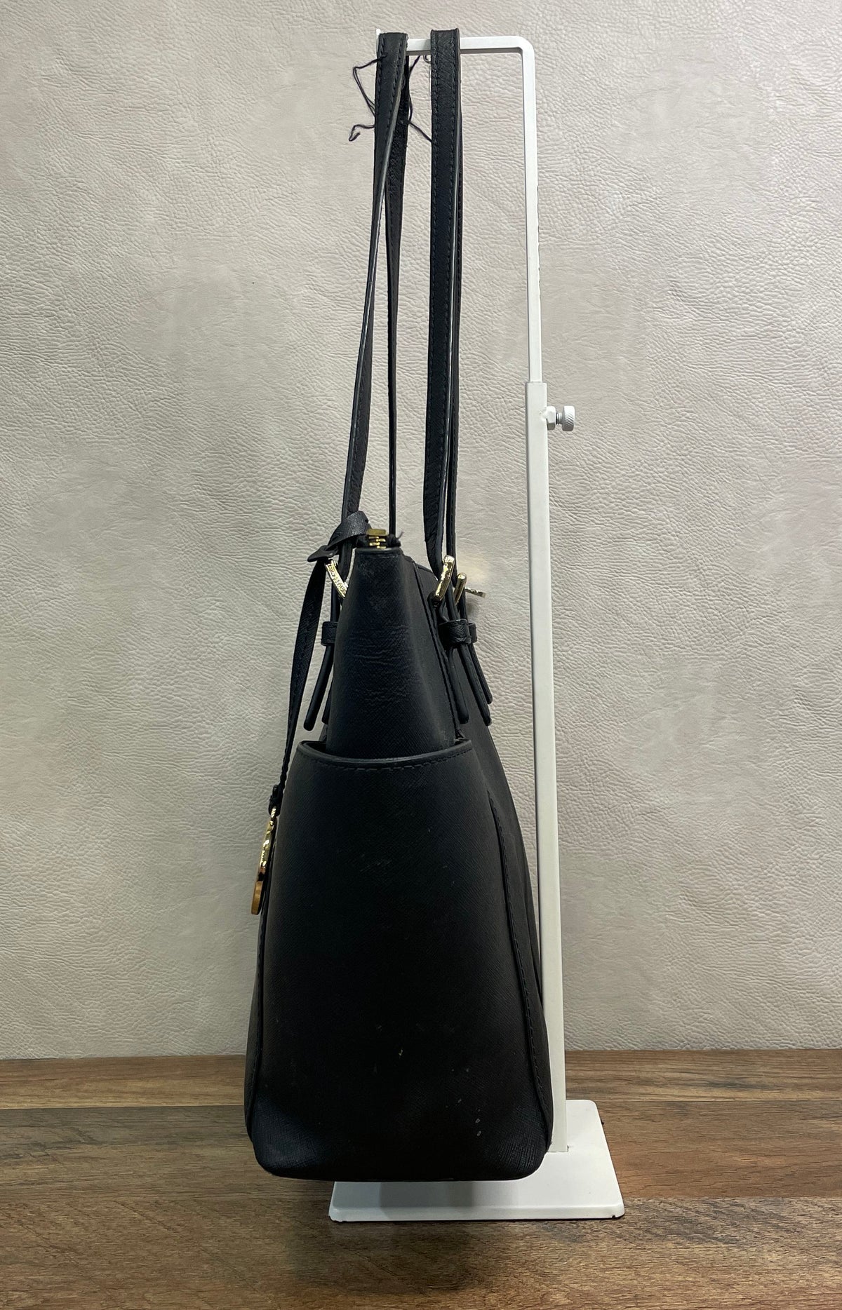 Michael Kors Black Saffiano Leather Jet Set Travel Tote Bag Gold Hardware