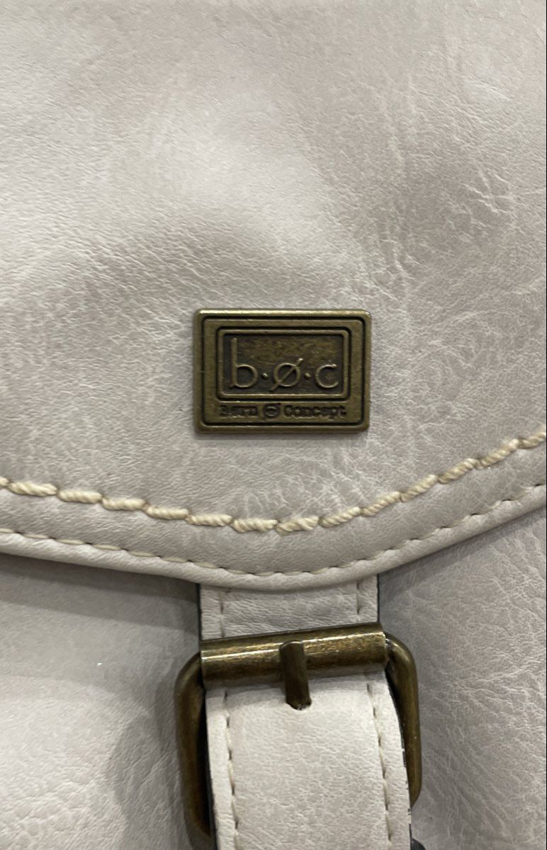 b.o.c. White Faux Leather Tote Shoulder Bag Antique Brass Hardware