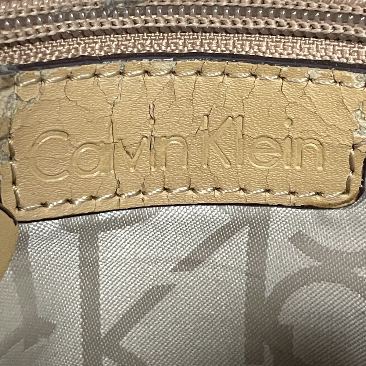 Calvin Klein Brown Tan CK Monogram Crossbody Bag Gold Tone Chain Strap