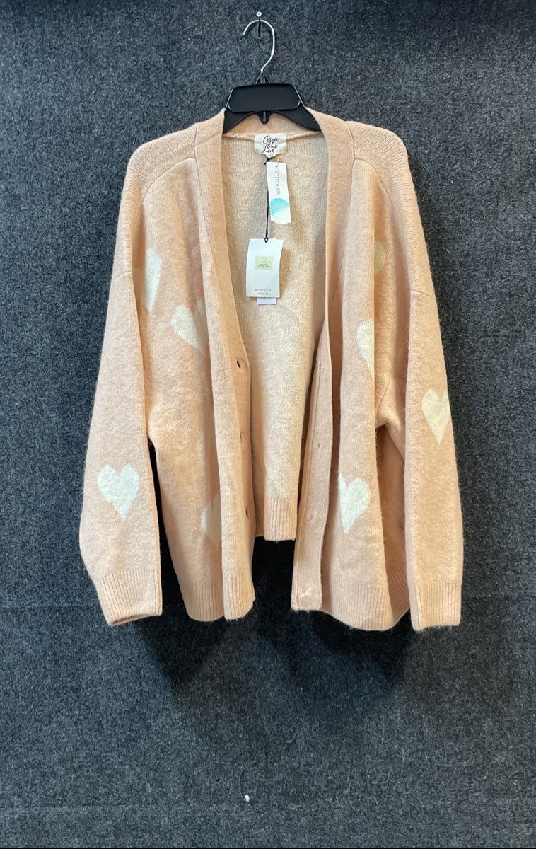 Cosmic Blue Love Women's The Loved Up Cardigan Pink Ivory Hearts NWT Sz 3X