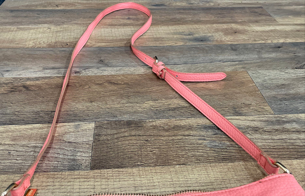 Anne Klein Pink Pebbled Leather Crossbody Bag Purse Gold Hardware