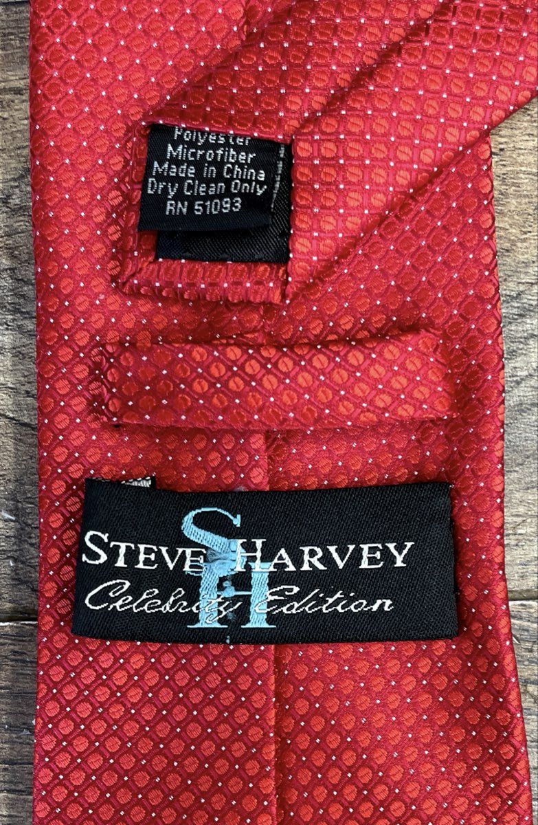 Steve Harvey Men's Necktie Lot of 2 White Geometric Silk Red Microfiber Dotted