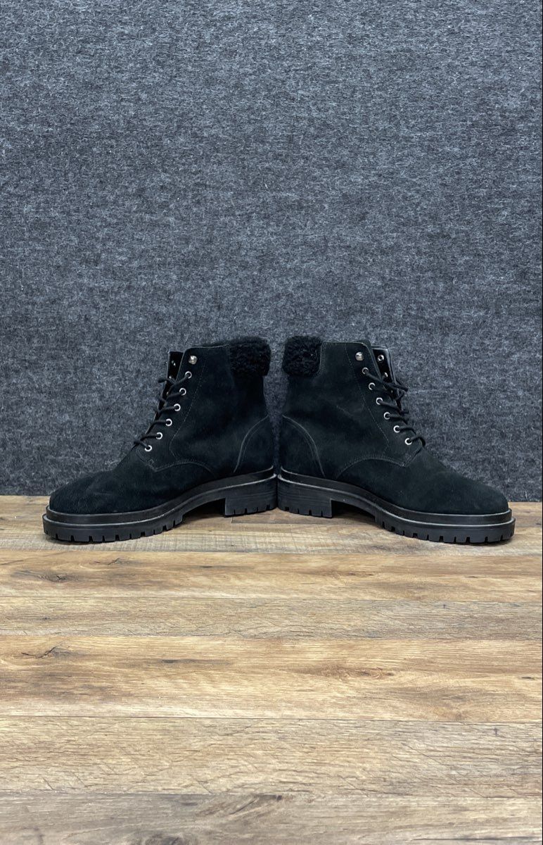 Lauren Ralph Lauren Carlee Black Suede Shearling Combat Boots Women's Size 8
