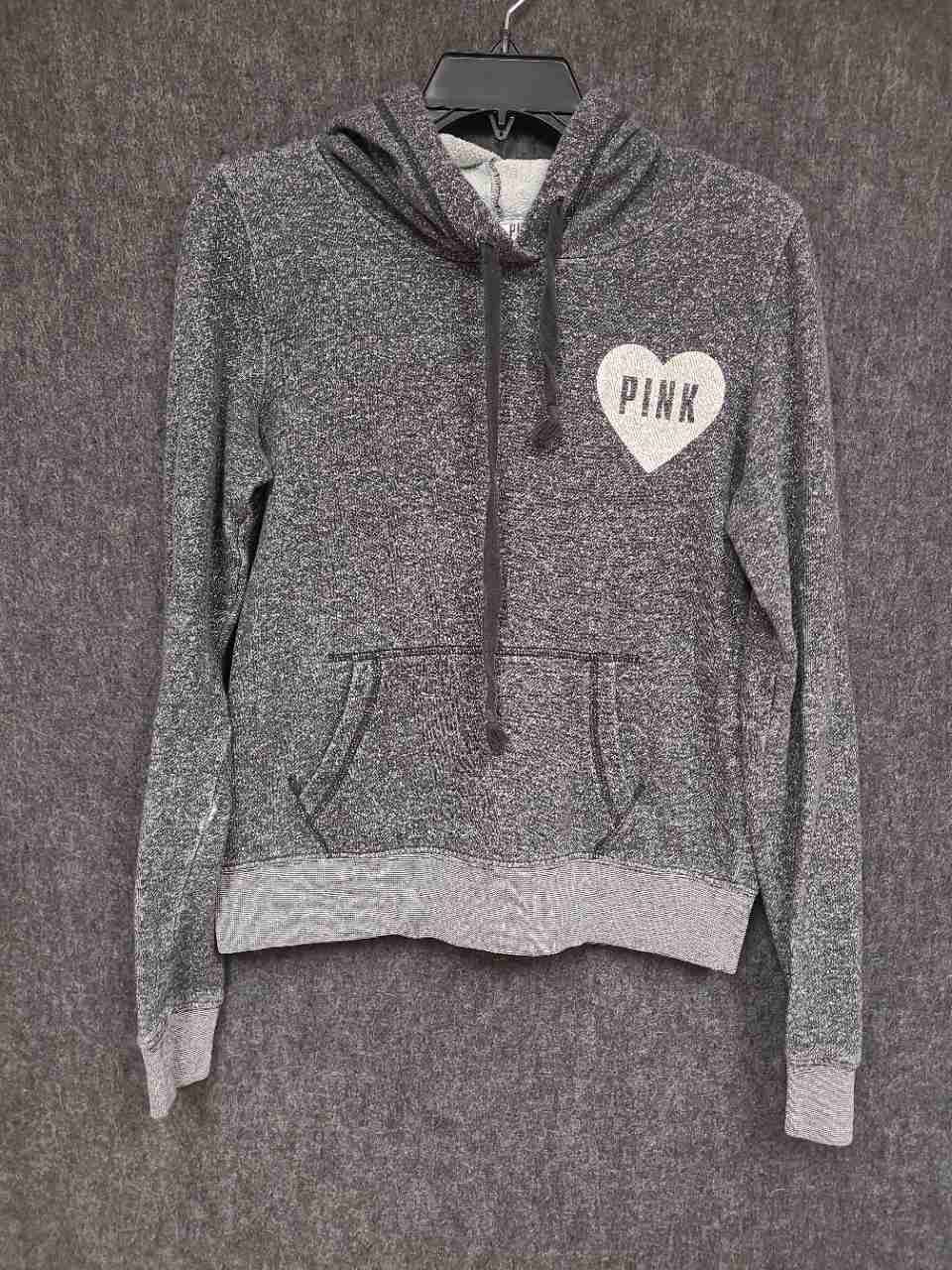 Victoria's Secret PINK Women's Gray Heart Graphic Pullover Hoodie Sz XS