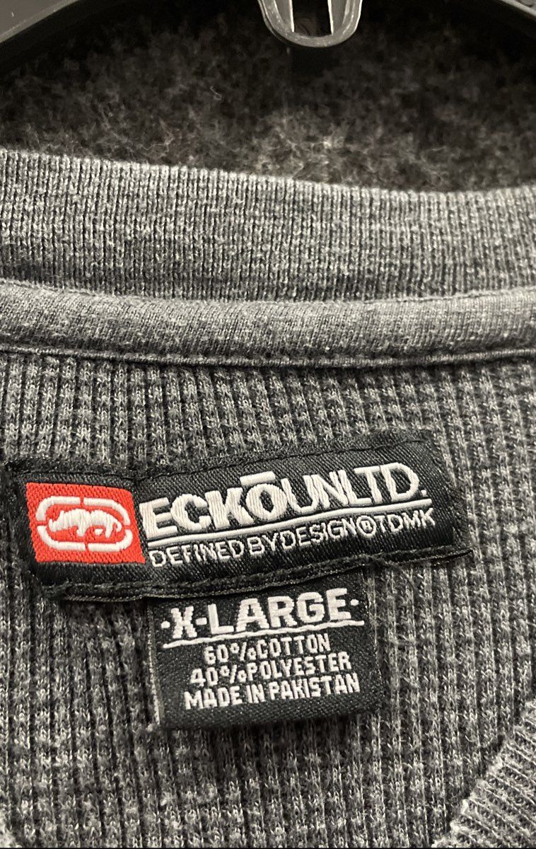 Ecko Unltd Men's Grey Long Sleeve Thermal Waffle Knit Rawthentic Shirt Sz XL