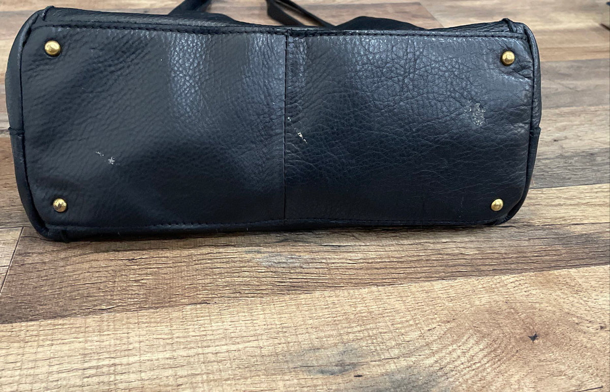 American Leather Co. Black Pebbled Leather Shoulder Bag Gold Hardware