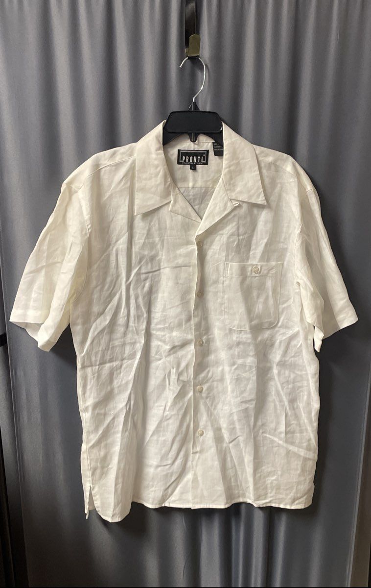 Vintage 90s Pronti Men's White 100% Linen Short Sleeve Button Up Shirt Sz L