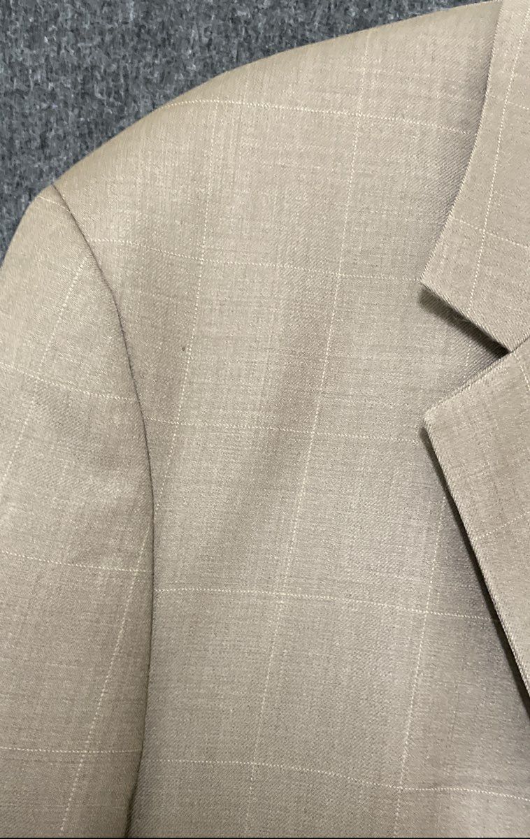 Jos. A. Bank Men's Tan Beige Windowpane Wool Cashmere Blazer Sport Coat Sz 46L
