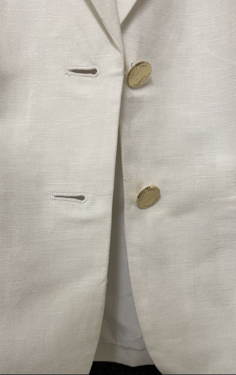 Calvin Klein Women's White Linen Blend Two Button Blazer Sz 4