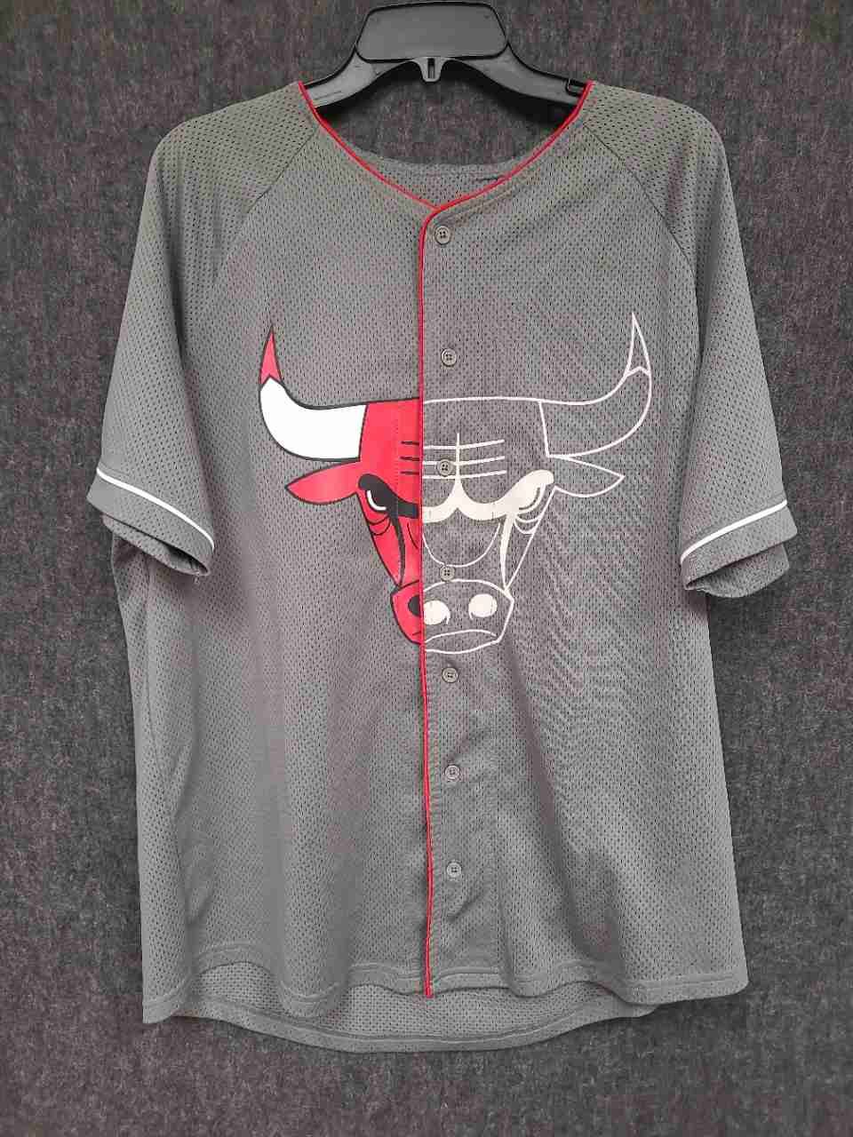 Chicago Bulls NBA Basketball Mesh Baseball Jersey Button Up Shirt Sz L
