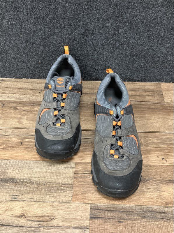 Timberland Grey Orange Leather Mesh Low Top Hiking Trail Shoes Men's Size 12