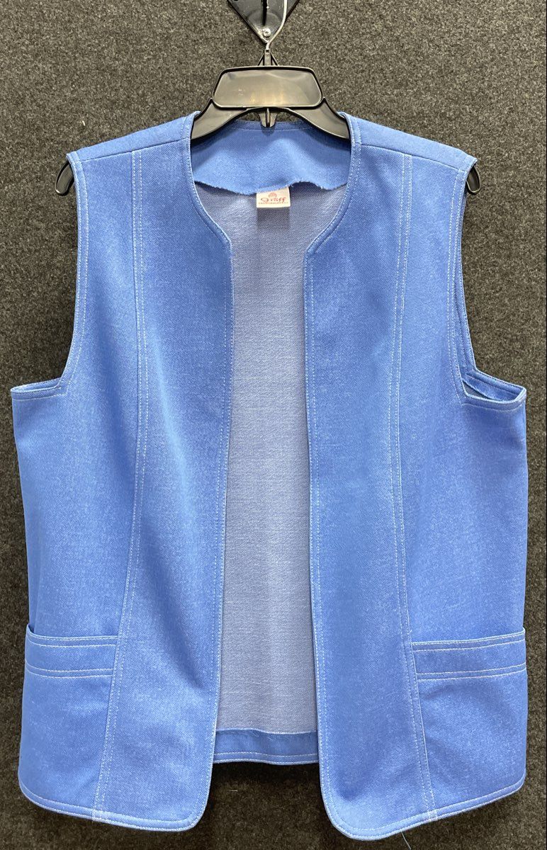 Vintage 70s Graff Californiawear Women's Blue Textured Open Front Pocket Vest