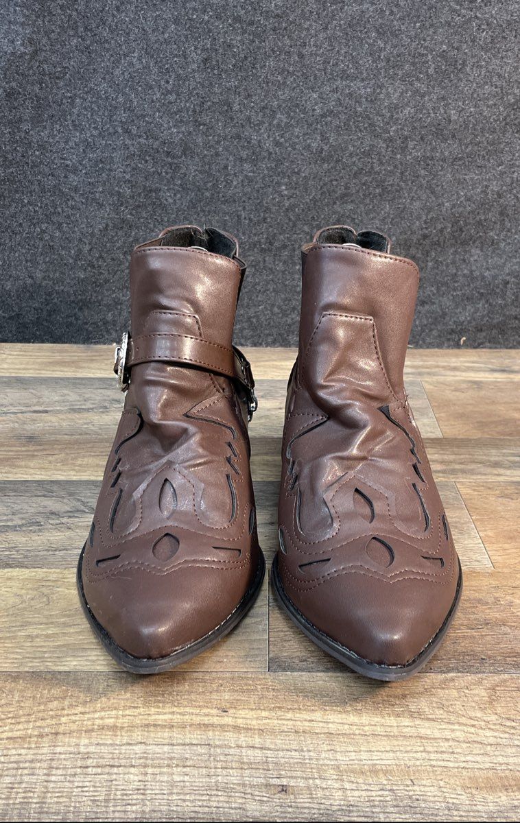 Western Pointed Toe Brown Ankle Boots Removable Harness Chain Size EU 48