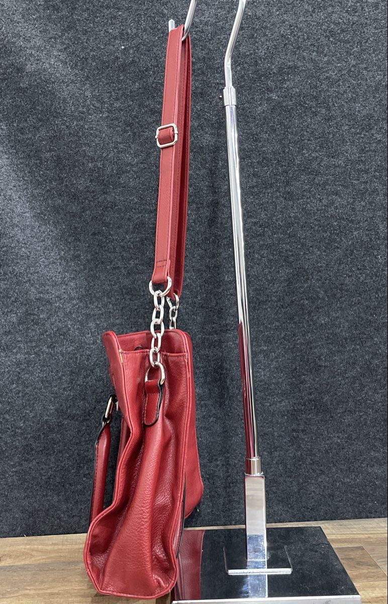 Rosetti Red Leather Pebbled Satchel Large Handbag Crossbody Silver Hardware